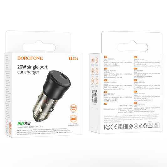 Car Charger Borofone BZ24 Clever, 20W, 3A, 1 x USB-C, Black 