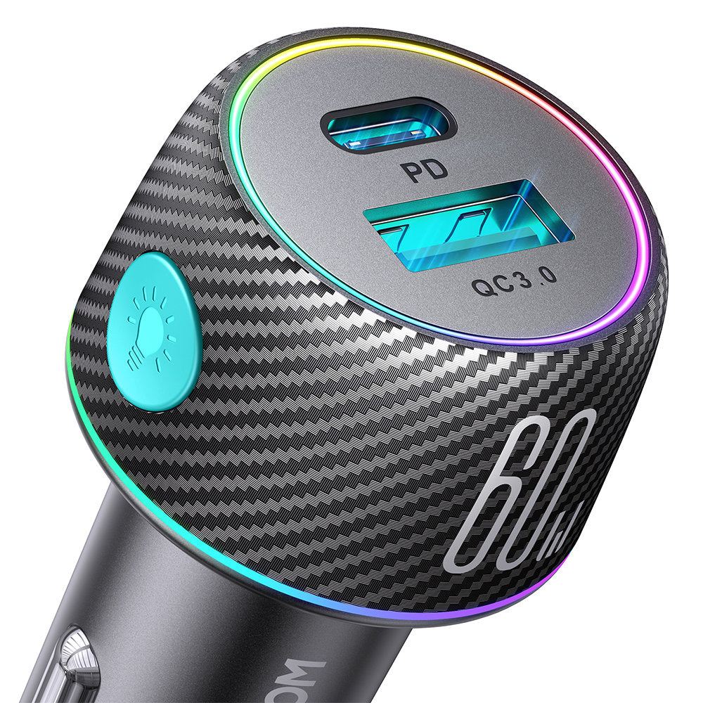 Joyroom Car Charger JR-CCN01, 60W, 3A, 1 x USB-A - 1 x USB-C, Black 